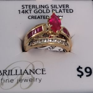Sterling Siler 14kt Gold Plated Created Ruby Ring Size 7